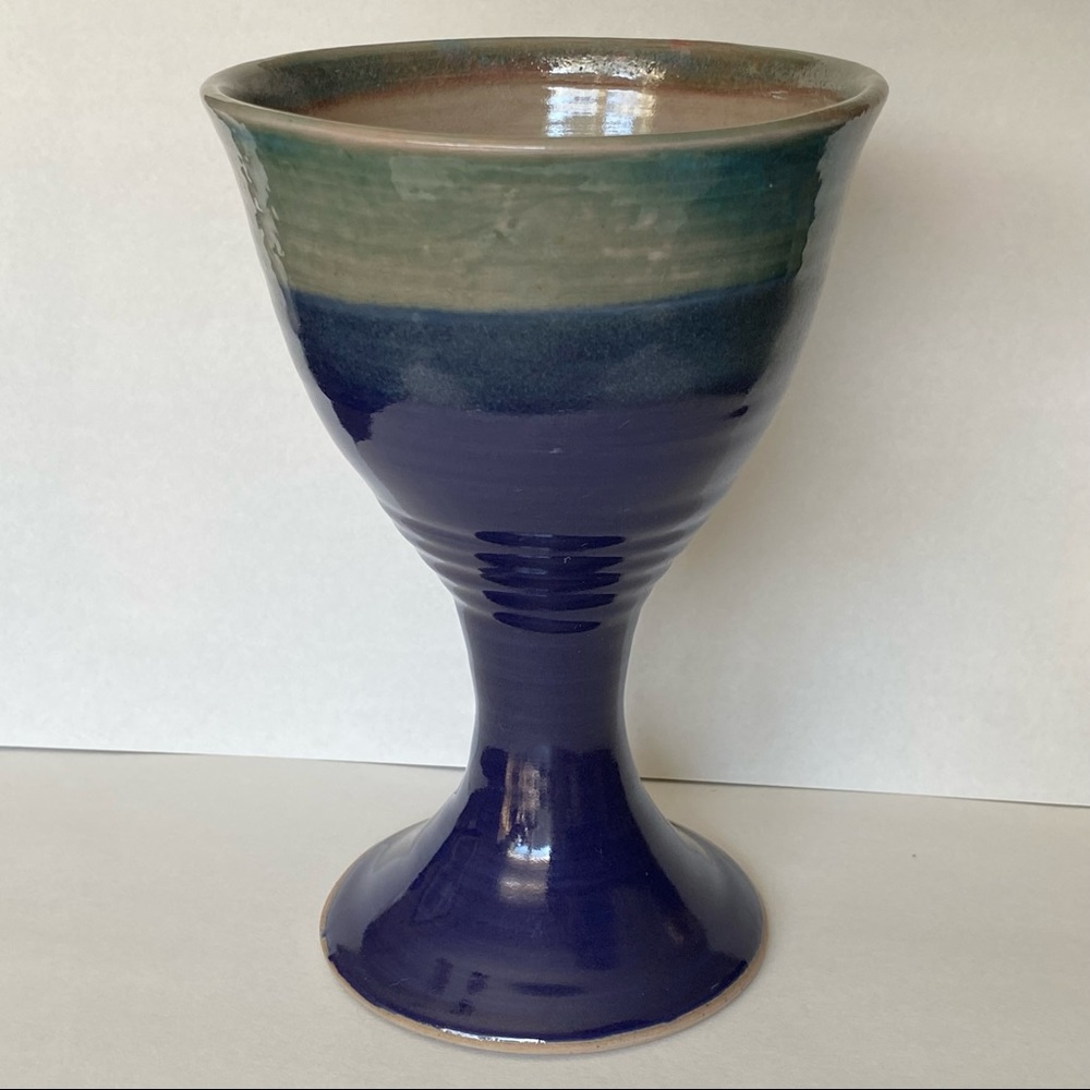 Goblet or Chalice Studio Pottery Blue Gray Glaze Excellent condition looks new